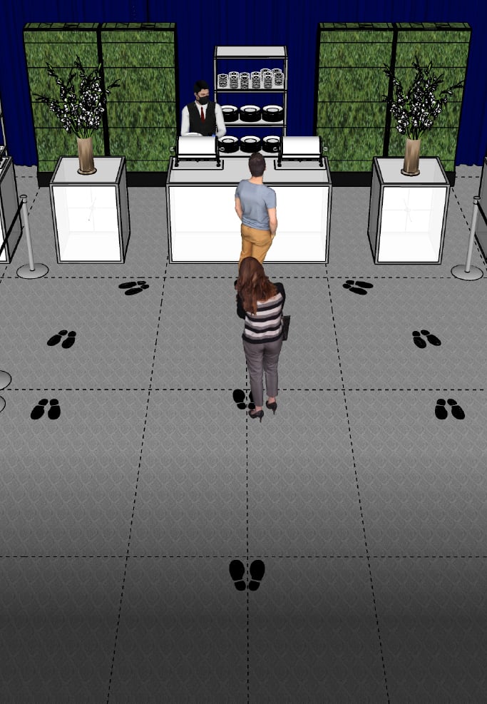 具有社会距离设计的酒吧区域的3D渲染